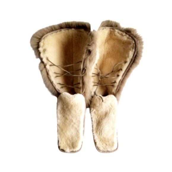 MOU Tall Winter Boots Stone Metallic Sheepskin Fur Trim Lace Up Sz 36 XS US 5 - Picture 5 of 13